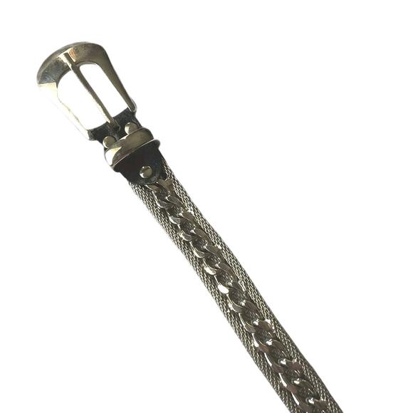 Vintage 1980s statement belt CHAINMAIL metal mesh Women\'s M silver GLAM buckle main image 4